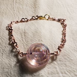 Rose gold bracelet 6-7.5 with glass pink bead